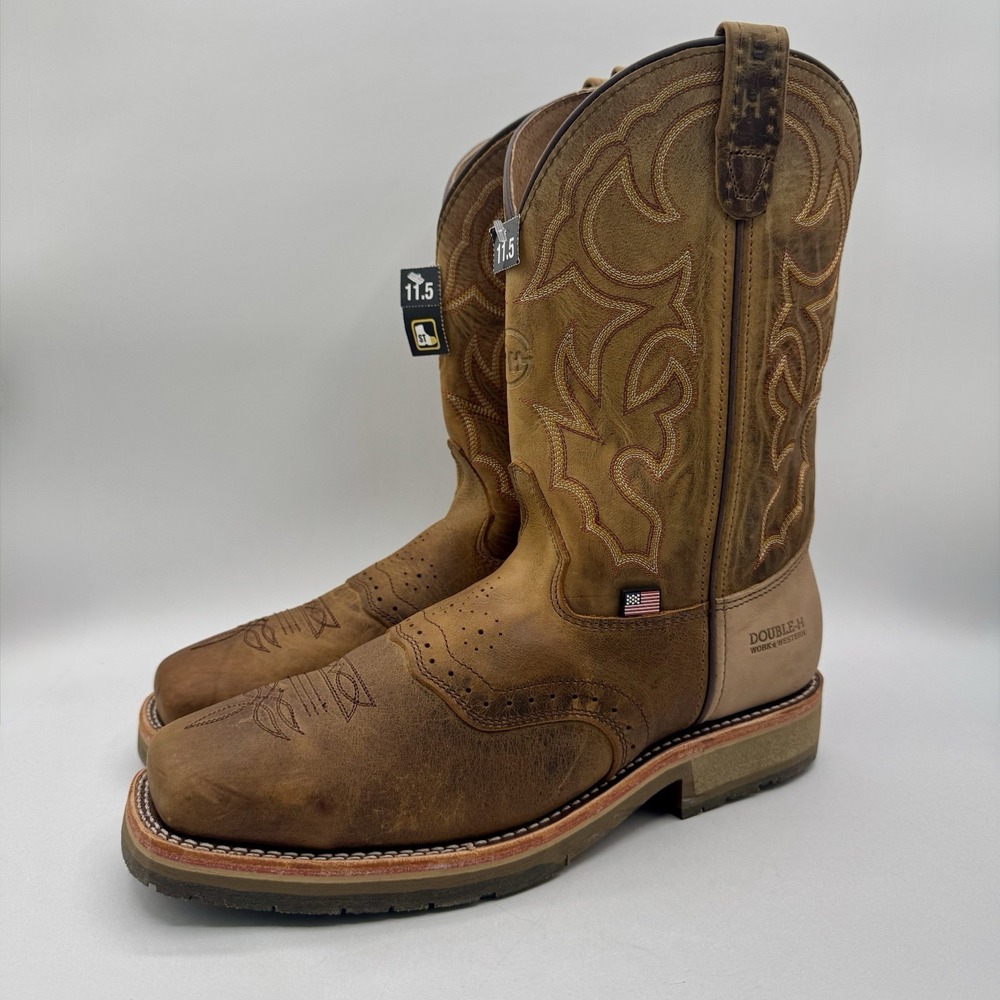 Double H Dwight Boots Men's 11.5 D Brown Old Town Folklore Leather Steel Toe